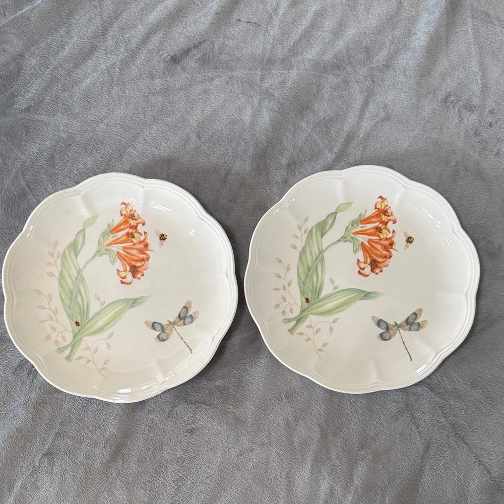 Lenox Butterfly Meadow Dragonfly‎ Set of 2 Dessert Luncheon 9” Plates Scalloped